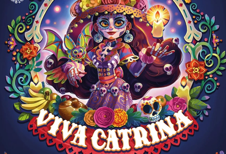 Viva Catrina-brætspillet med farverige landsbybrikker